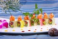 Sushi roll combo with salmon tuna, and soy bean paper Royalty Free Stock Photo